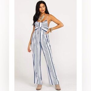 Wrangler Striped Jumpsuit Romper White Blue Lightweight Spaghetti Straps XL